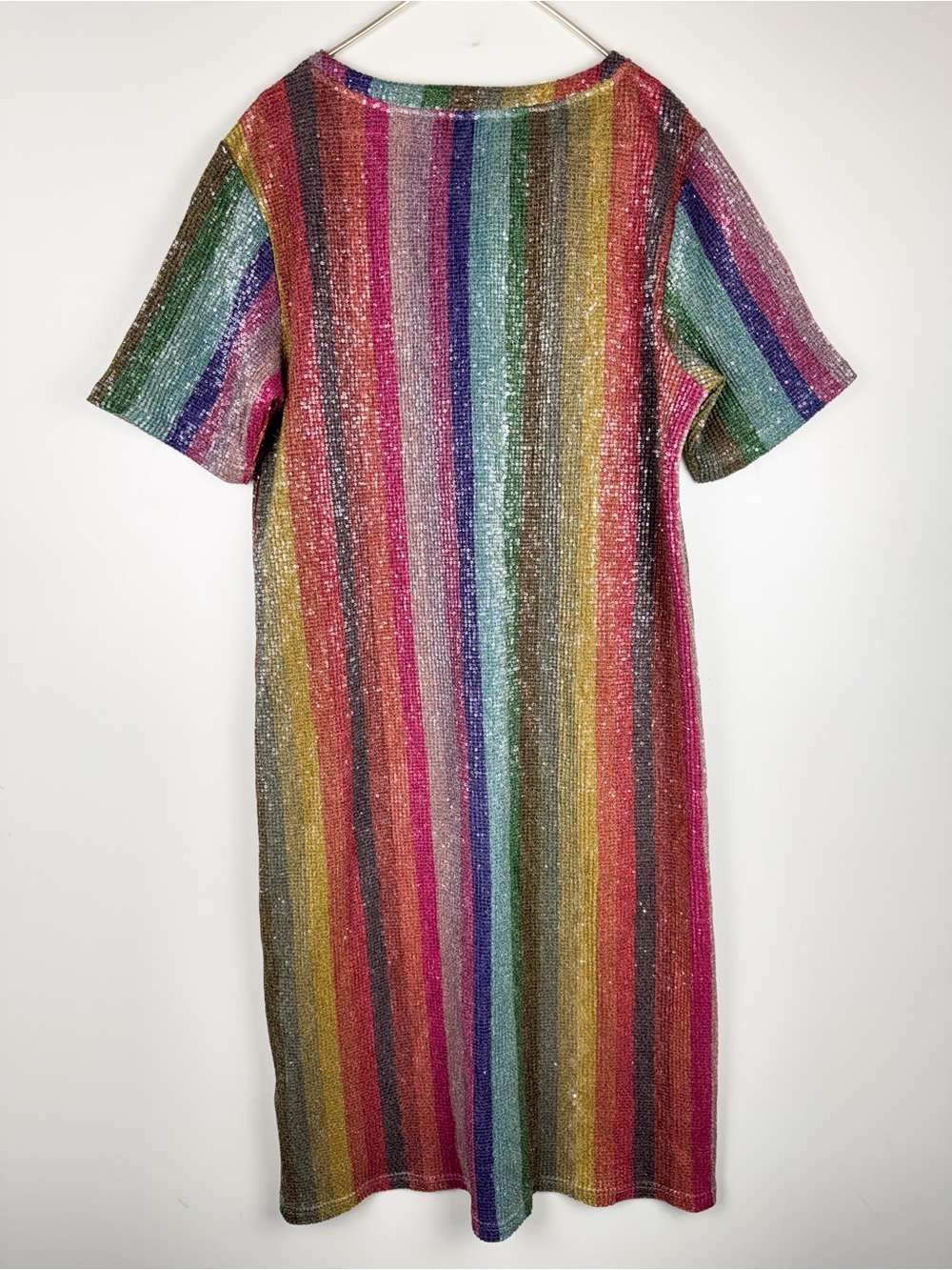 Zara Sz M Rainbow Stripe Sparkly Sequin Midi Dress Bloggers Fav Festival Disco - Picture 13 of 13